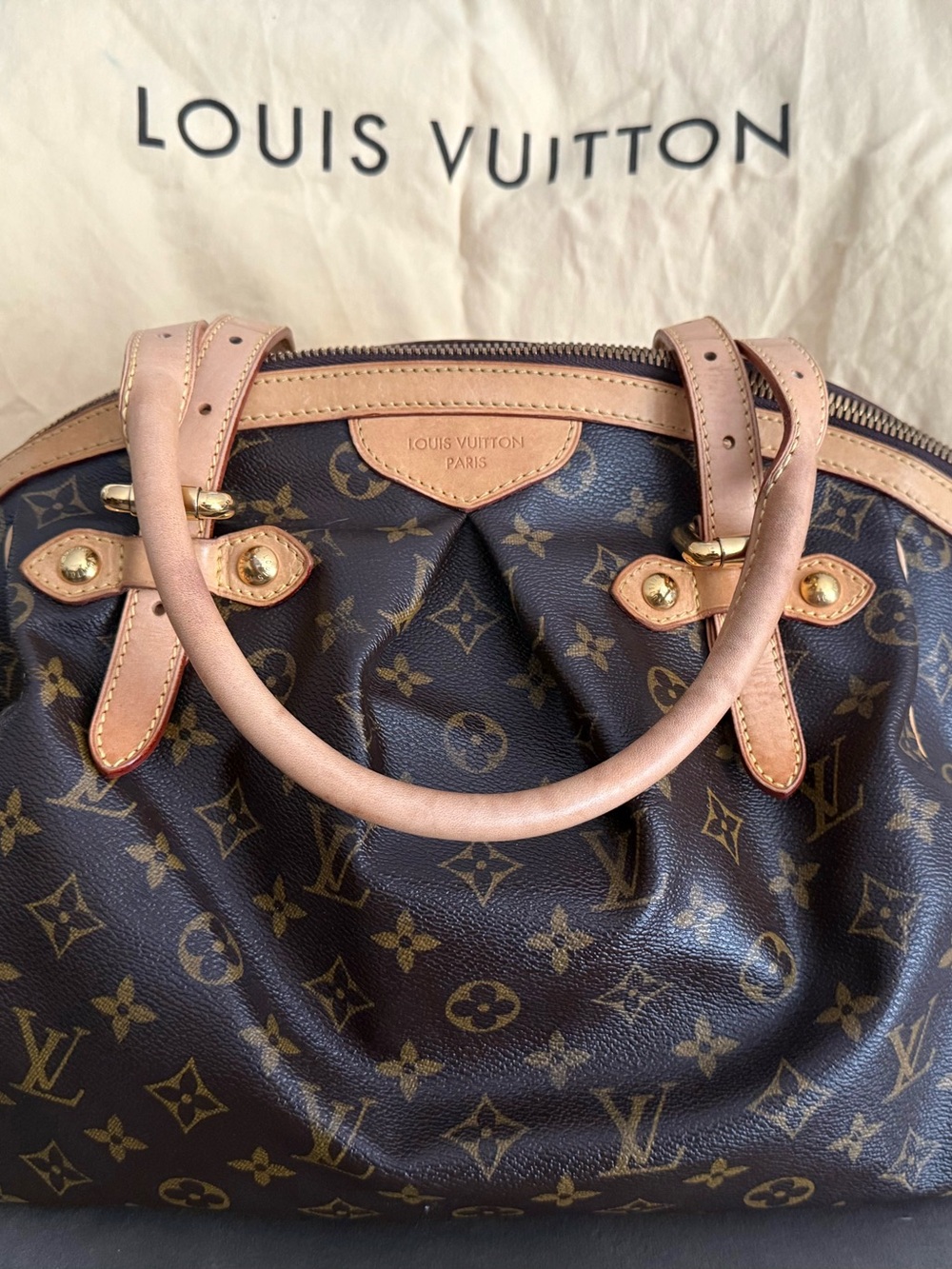 Louis Vuitton Tivoli GM Monogram Canvas Satchel with Natural Vachetta Handle